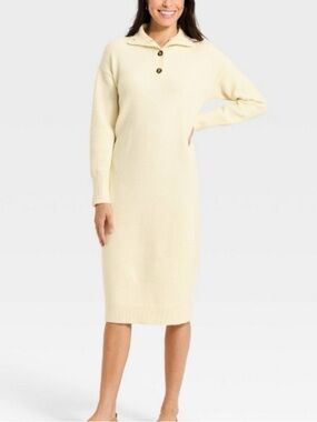 Universal Thread Women's Cream Knit Button-Trim Sweater Dress